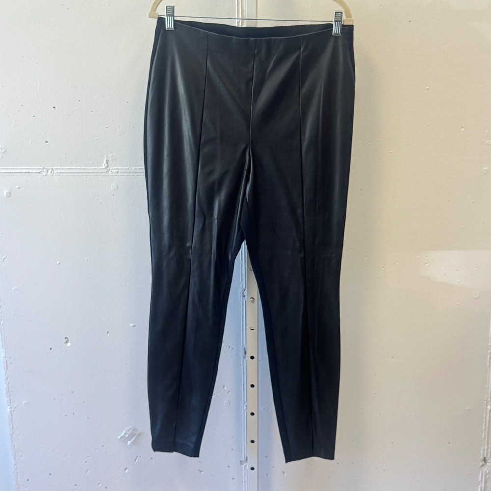 Bar III Faux Leather Front Leggings Black High Rise Mixed Media Large Moto